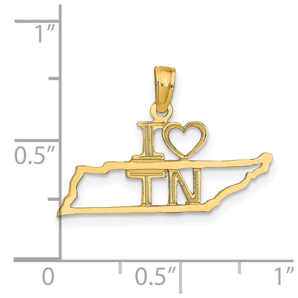 14k Solid I HEART TN Tennessee State Pendant (0.75 grams)