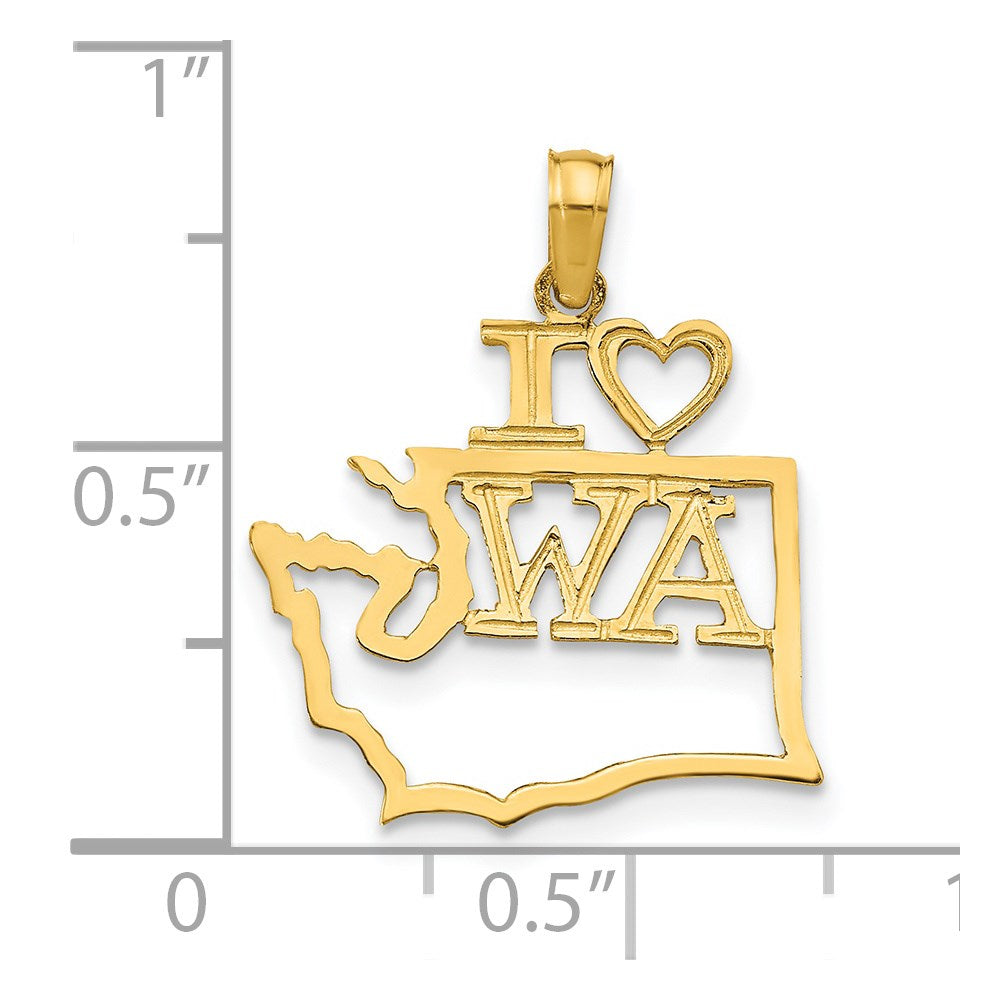 14k Solid I HEART WA Washington State Pendant (0.84 grams)