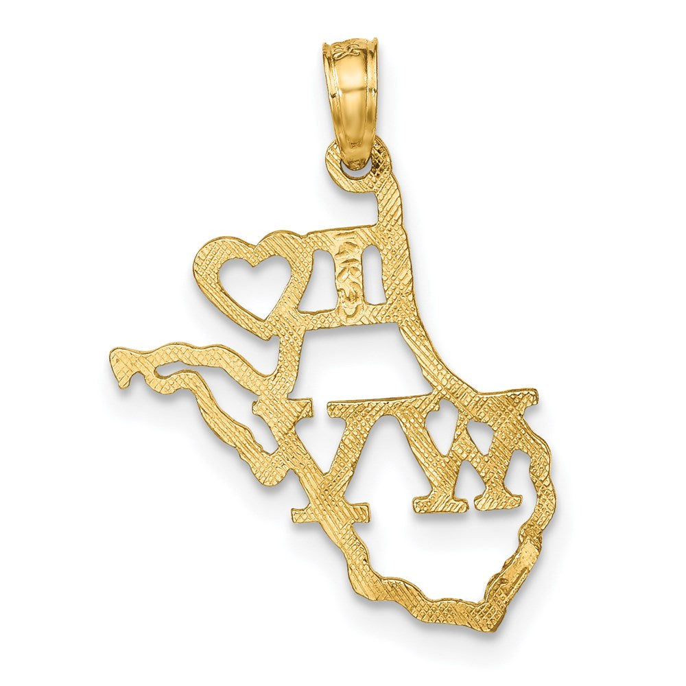 14k Solid I HEART WV West Virginia State Pendant (0.74 grams)