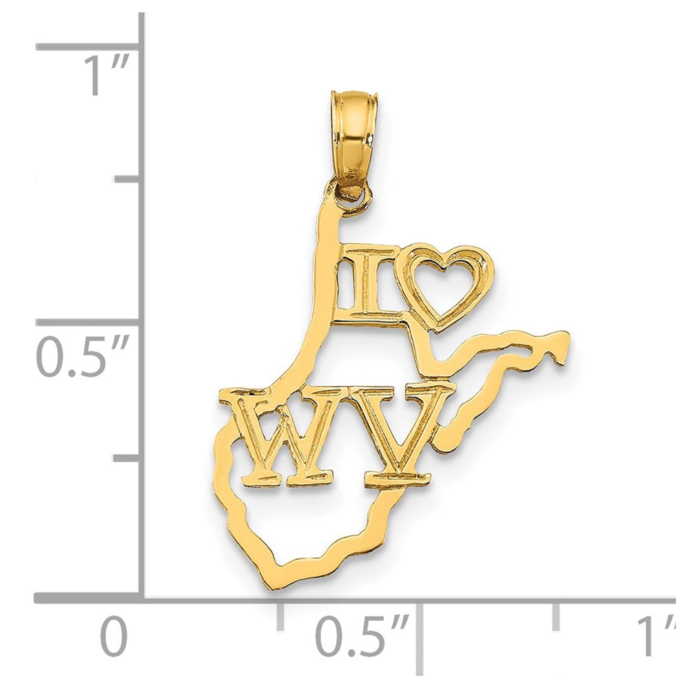 14k Solid I HEART WV West Virginia State Pendant (0.74 grams)