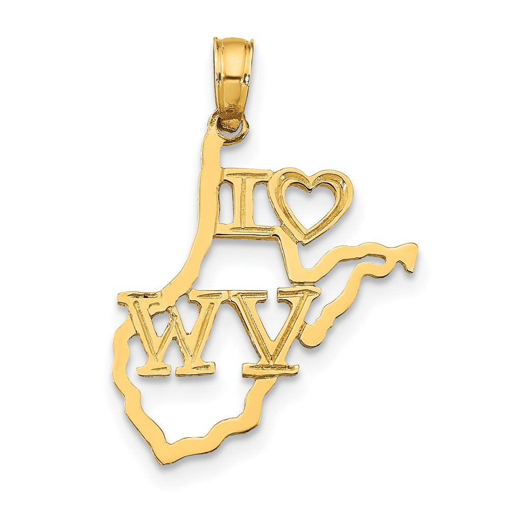 14k Solid I HEART WV West Virginia State Pendant (0.74 grams)