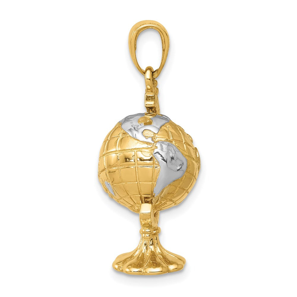 14k Yellow & Rhodium 14 mm  3-D Moveable Globe Pendant (6.34 grams)