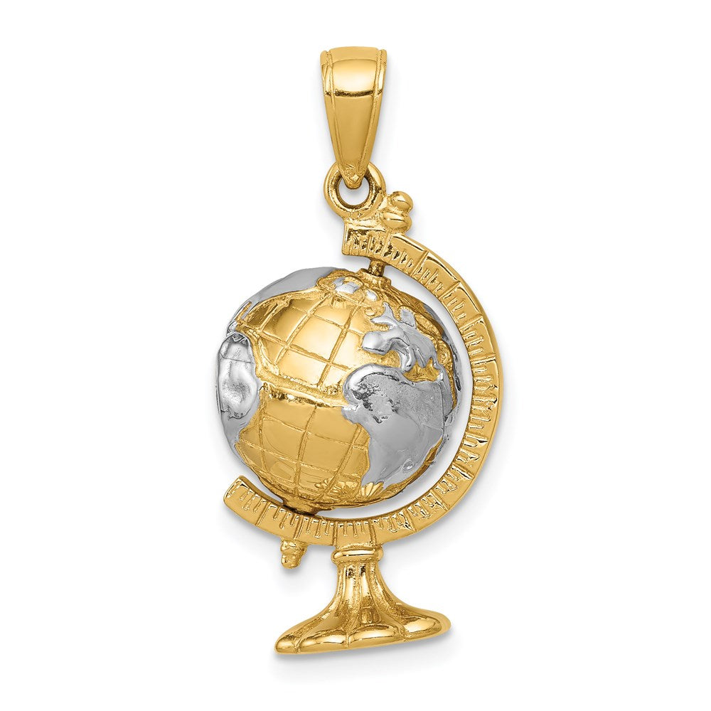14k Yellow & Rhodium 14 mm  3-D Moveable Globe Pendant (6.34 grams)