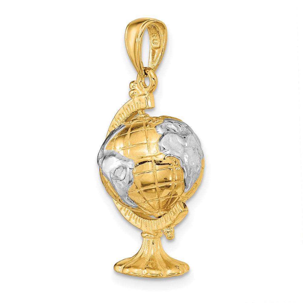 14k Yellow & Rhodium 14 mm  3-D Moveable Globe Pendant (6.34 grams)