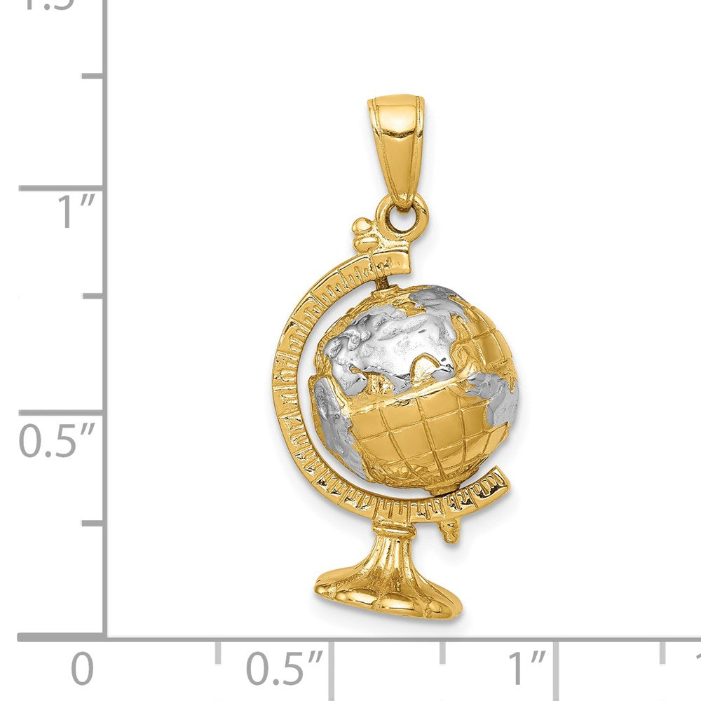 14k Yellow & Rhodium 14 mm  3-D Moveable Globe Pendant (6.34 grams)