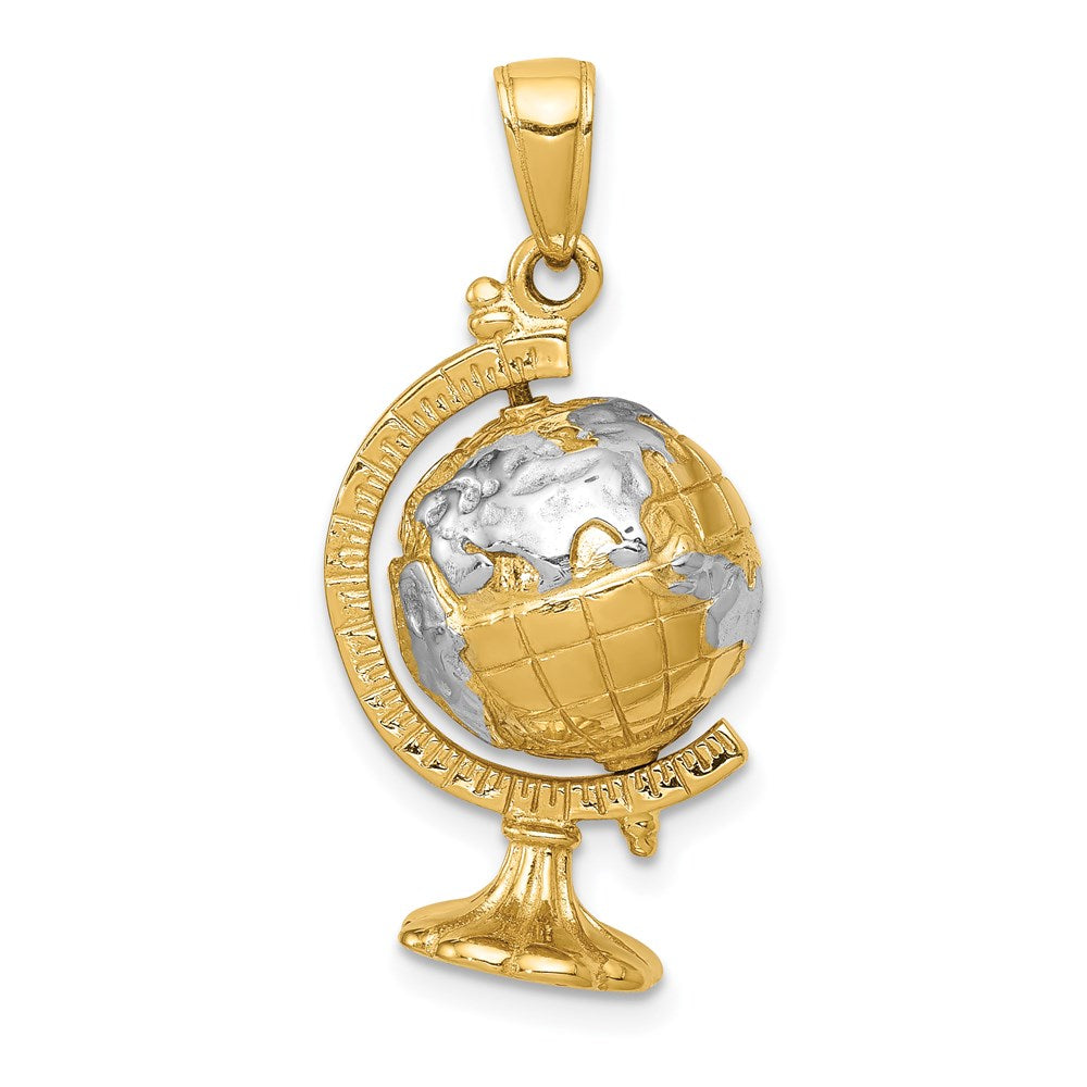 14k Yellow & Rhodium 14 mm  3-D Moveable Globe Pendant (6.34 grams)
