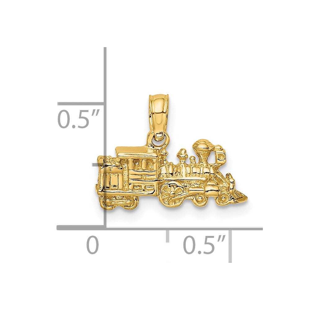 14k Yellow Gold 16.3 mm 3-D Miniature Train Charm (2.51 grams)