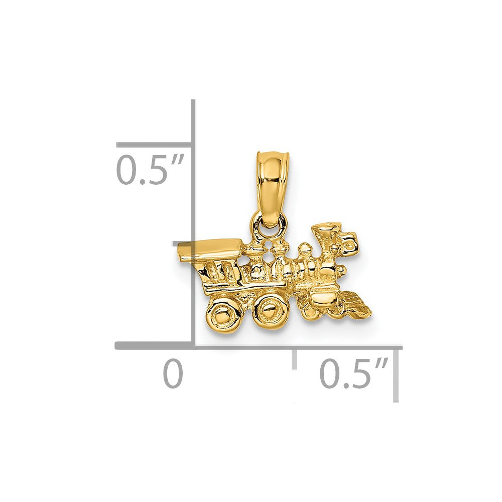 14k Yellow Gold 13.3 mm 3-D Miniature Train Charm (1.46 grams)