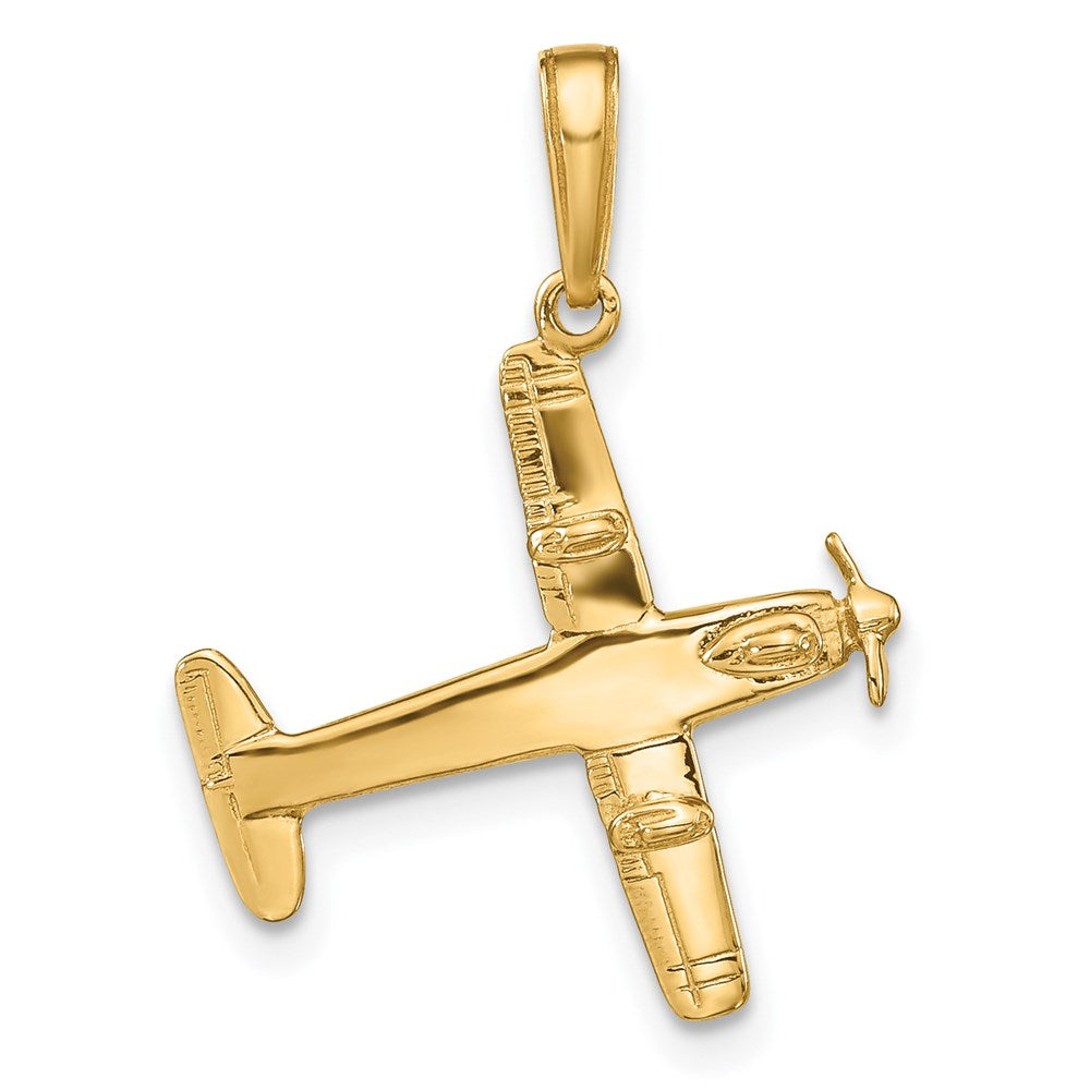 14k Yellow Gold 19 mm 3-D Low-Wing Airplane Pendant (1.94 grams)