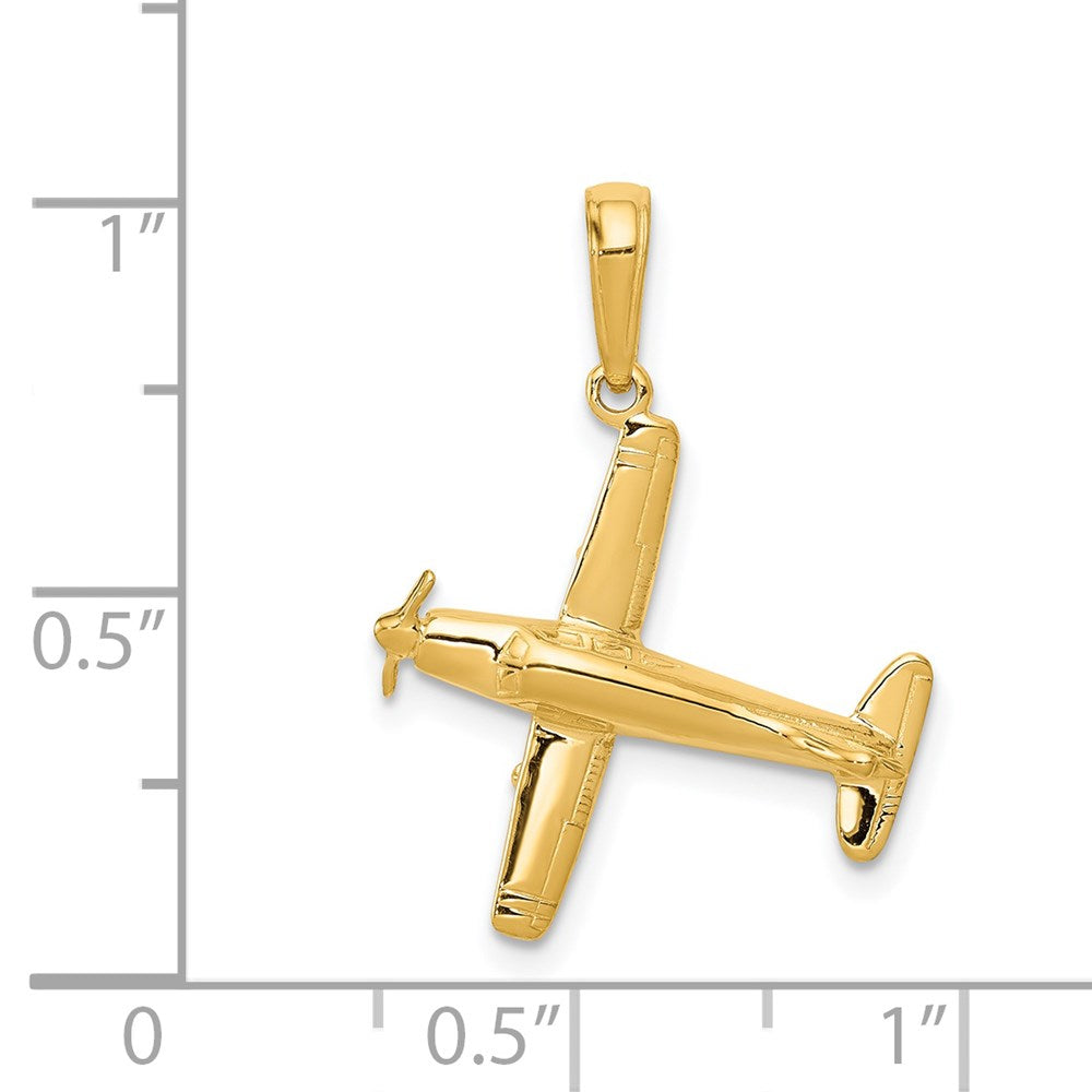 14k Yellow Gold 19 mm 3-D Low-Wing Airplane Pendant (1.94 grams)