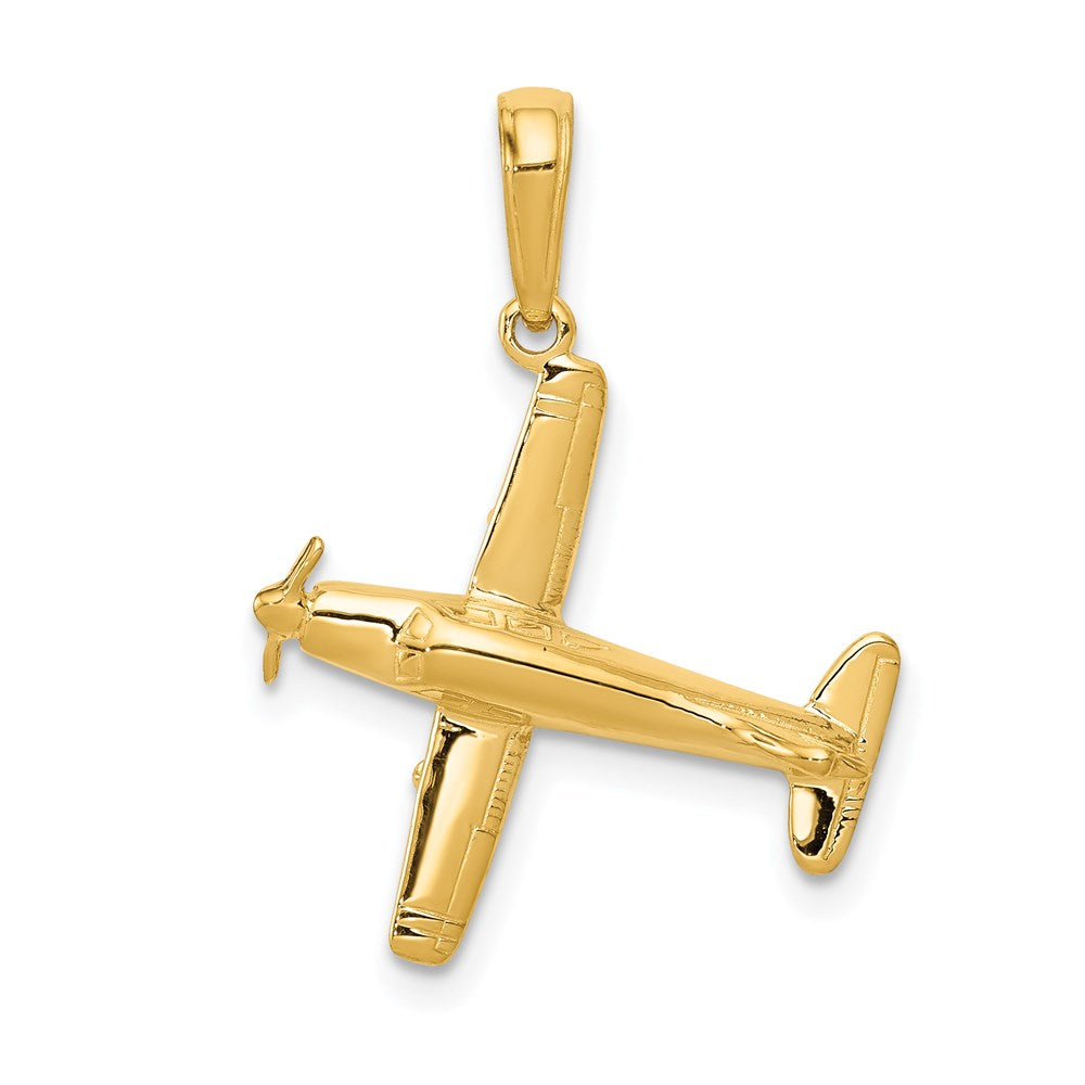 14k Yellow Gold 19 mm 3-D Low-Wing Airplane Pendant (1.94 grams)