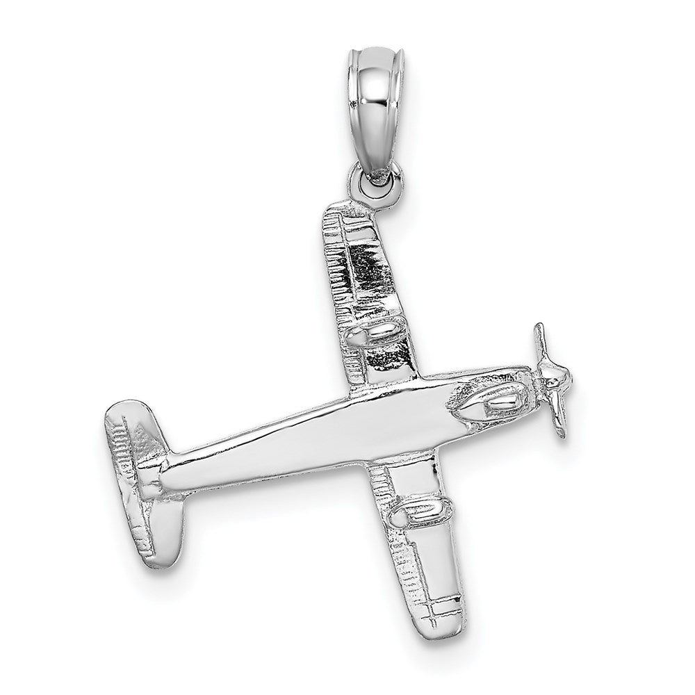 14k White Gold 19 mm 3-D Low-Wing Airplane Pendant (2.01 grams)