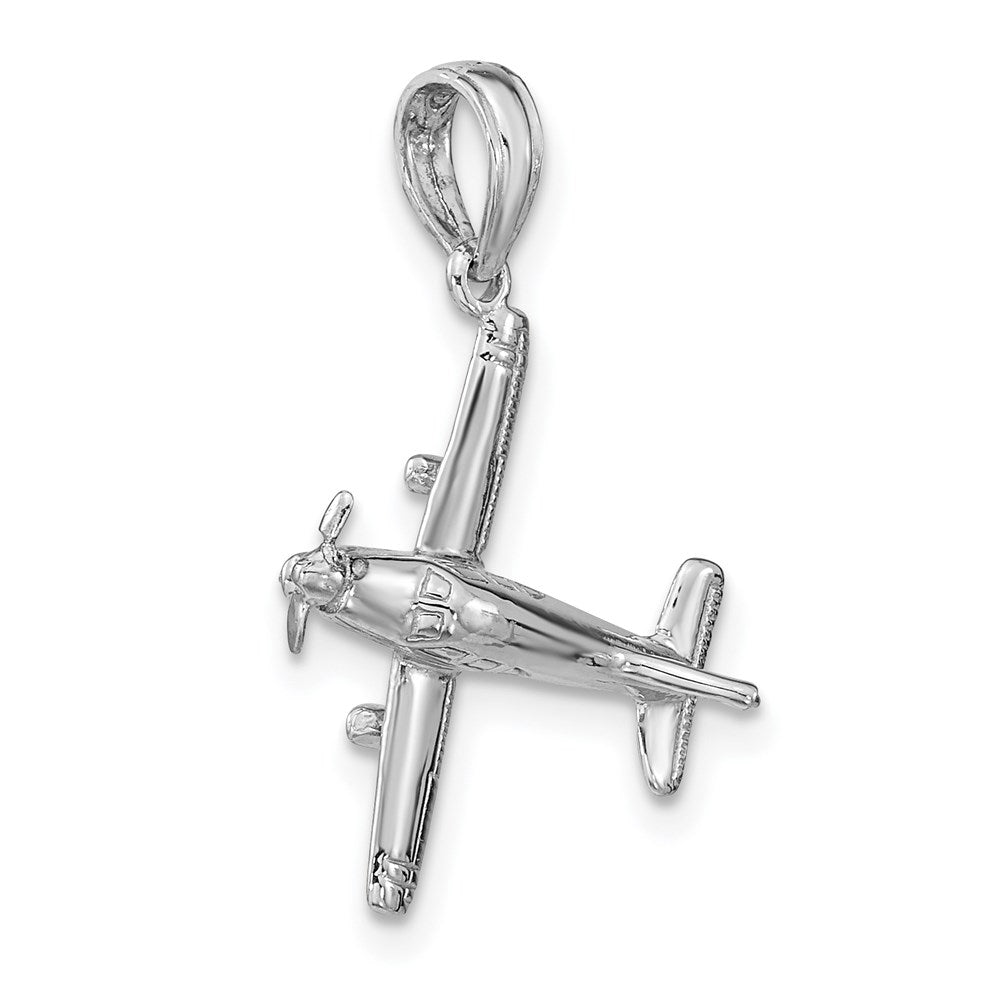 14k White Gold 19 mm 3-D Low-Wing Airplane Pendant (2.01 grams)