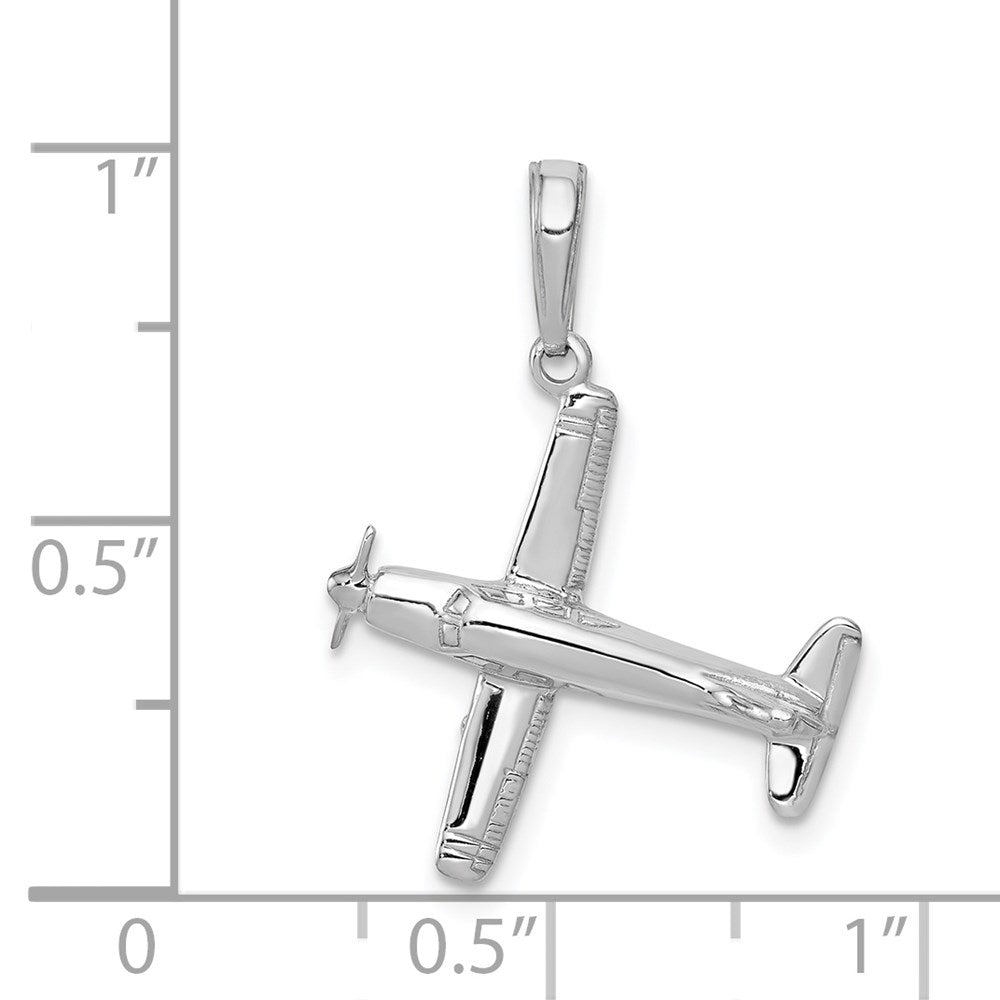 14k White Gold 19 mm 3-D Low-Wing Airplane Pendant (2.01 grams)