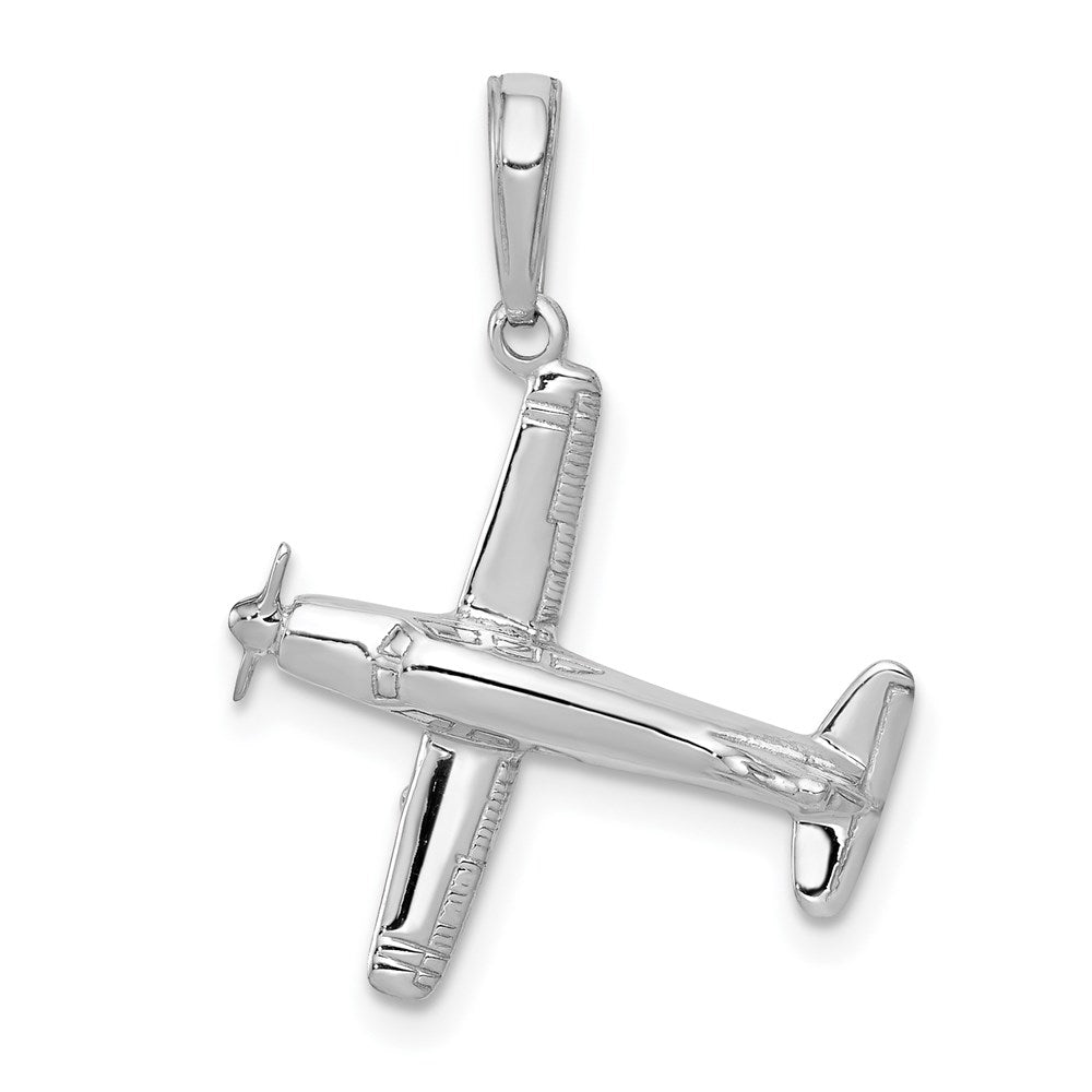 14k White Gold 19 mm 3-D Low-Wing Airplane Pendant (2.01 grams)