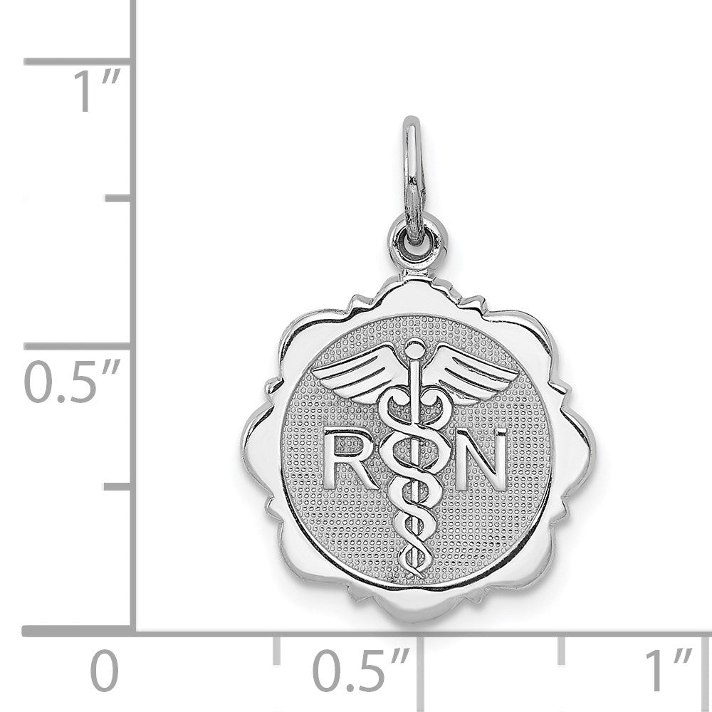 14k White Gold 15 mm RN Registered Nurse Disc Charm (1.69 grams)