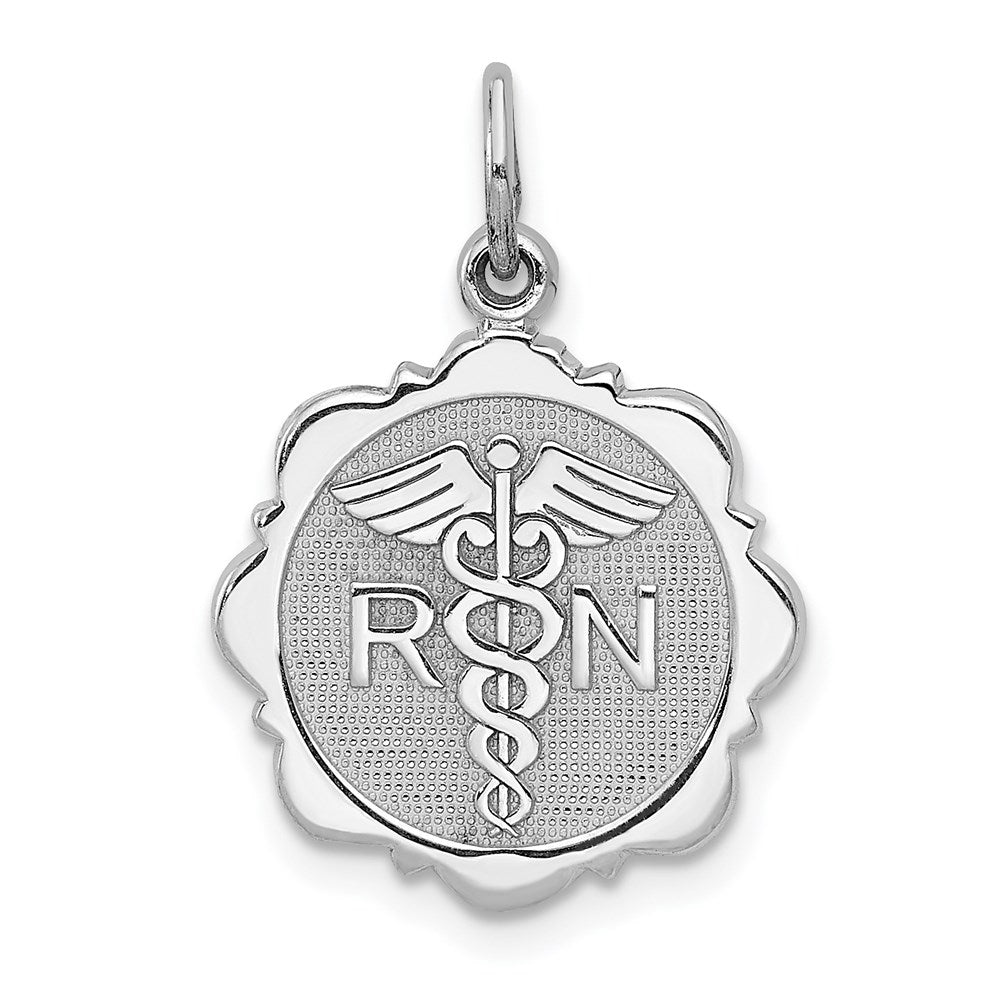 14k White Gold 15 mm RN Registered Nurse Disc Charm (1.69 grams)