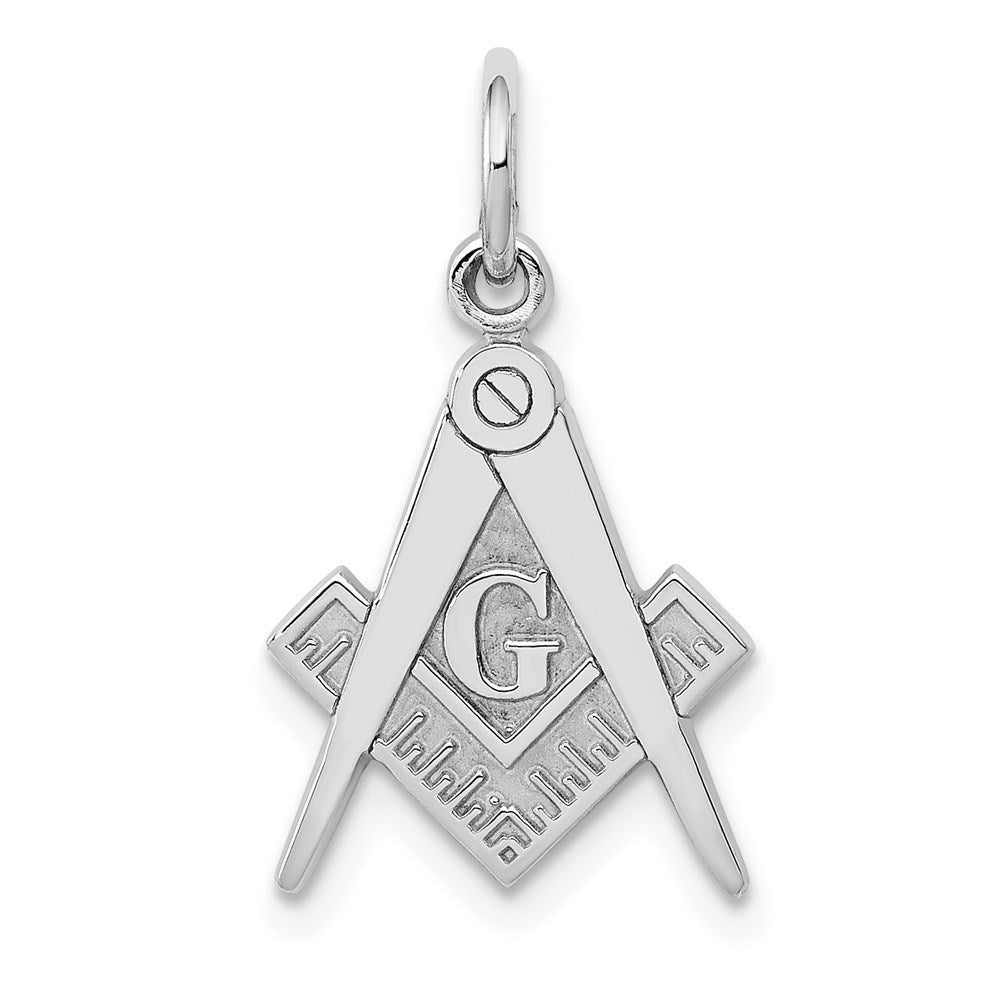 14k White Gold 11 mm Polished & Textured Masonic Symbol Charm (0.94 grams)