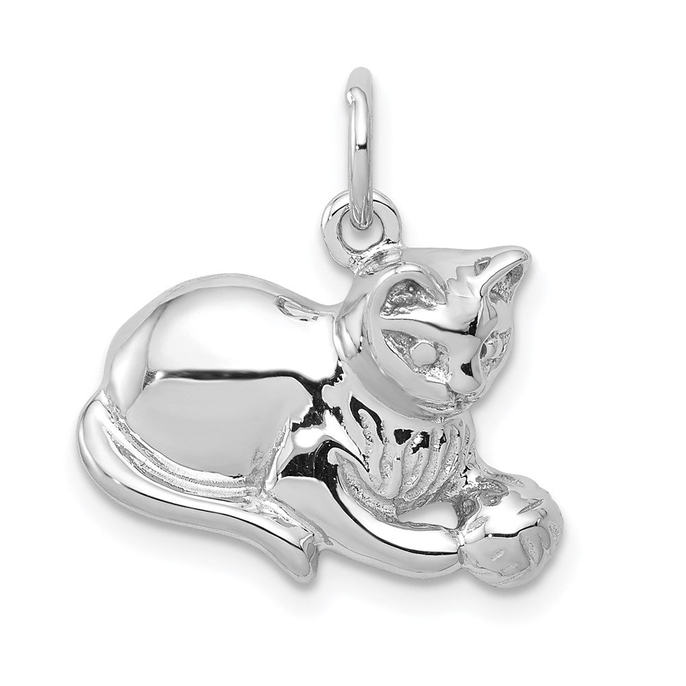 14k White Gold 18 mm Polished Open-Backed Cat Charm (1.94 grams)