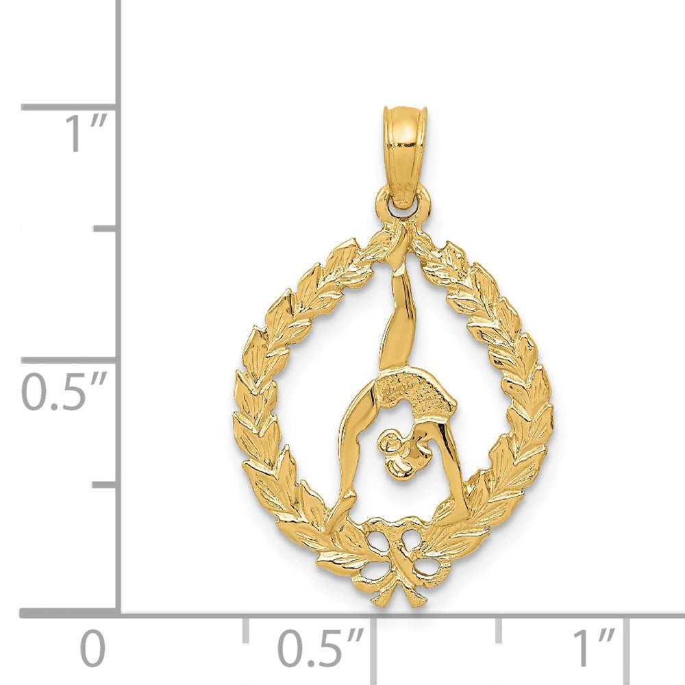 14k Yellow Gold 15 mm Solid Polished Framed Gymnast Pendant (1.12 grams)