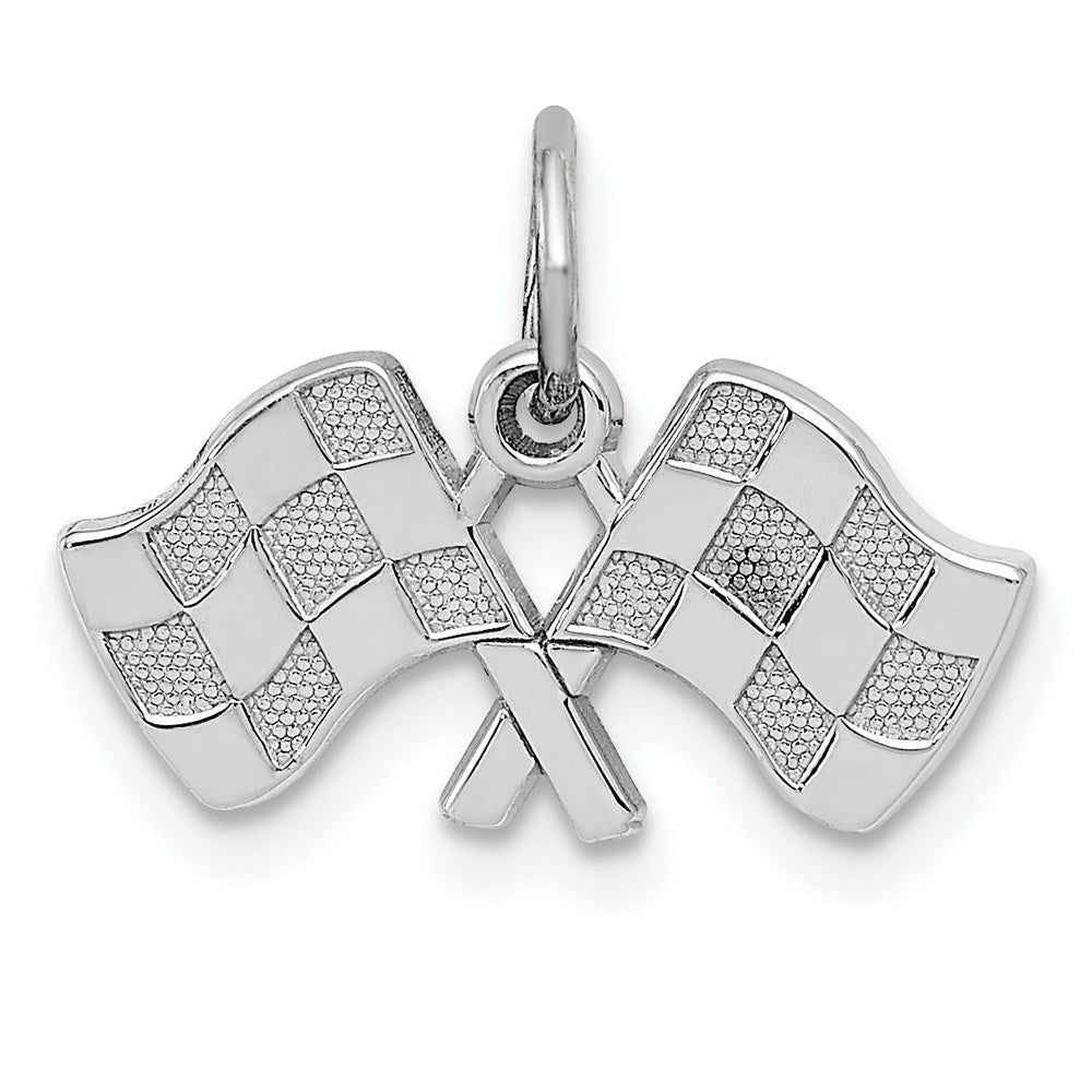 14k White Gold 19 mm Polished Checkered Flags Charm (0.95 grams)