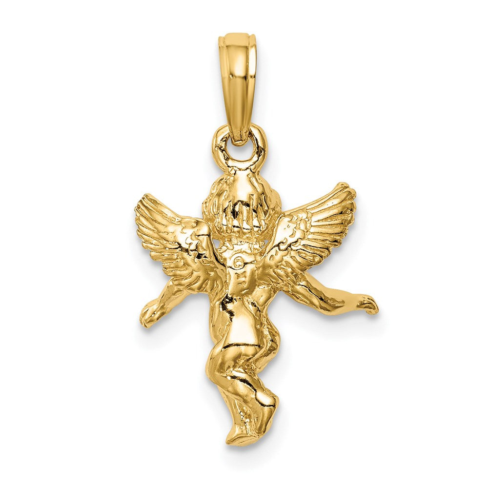 14k Yellow Gold 14 mm 3D Polished Solid Angel Pendant (2.02 grams)