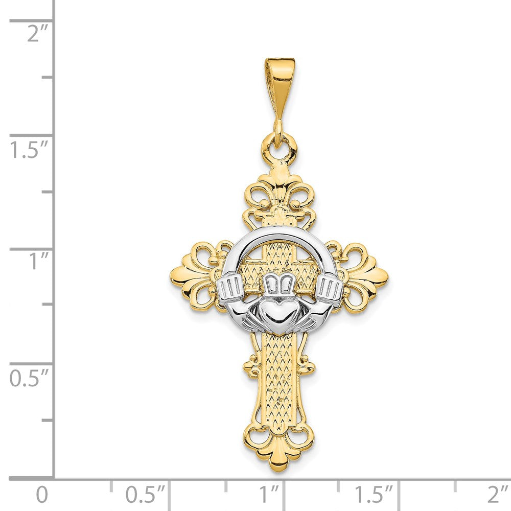 14k Two-tone 24 mm Claddagh Cross Pendant (3.85 grams)