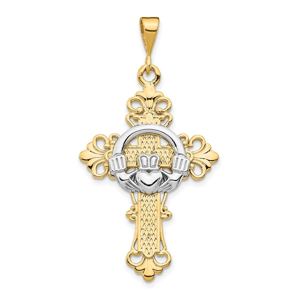 14k Two-tone 24 mm Claddagh Cross Pendant (3.85 grams)