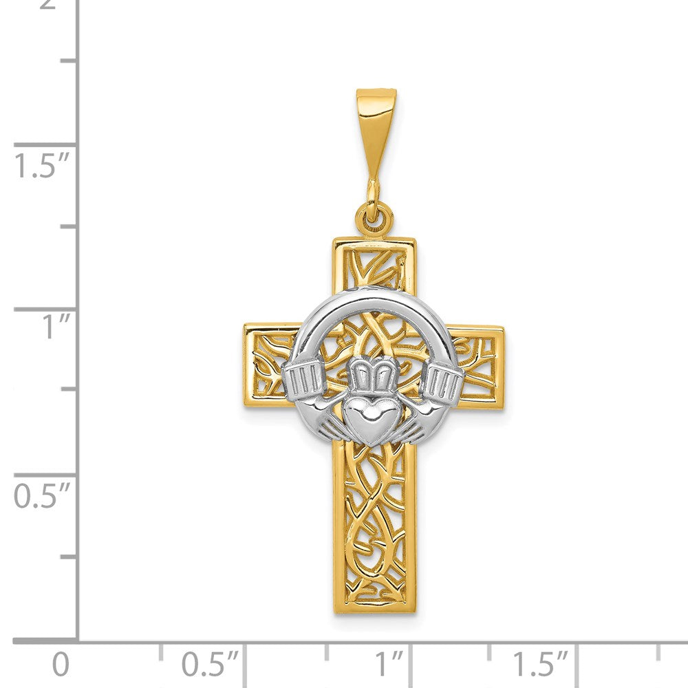 14k Two-tone 20 mm Claddagh Cross Pendant (2.95 grams)