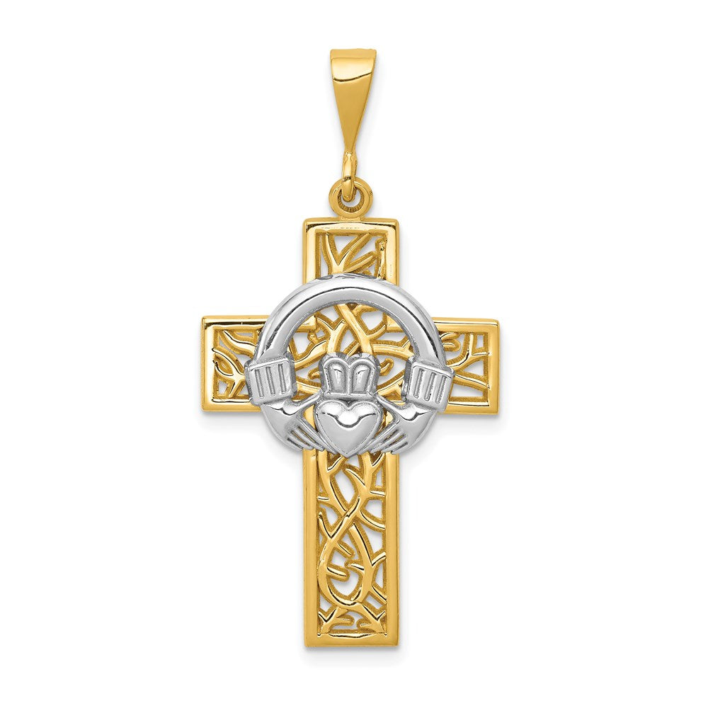 14k Two-tone 20 mm Claddagh Cross Pendant (2.95 grams)