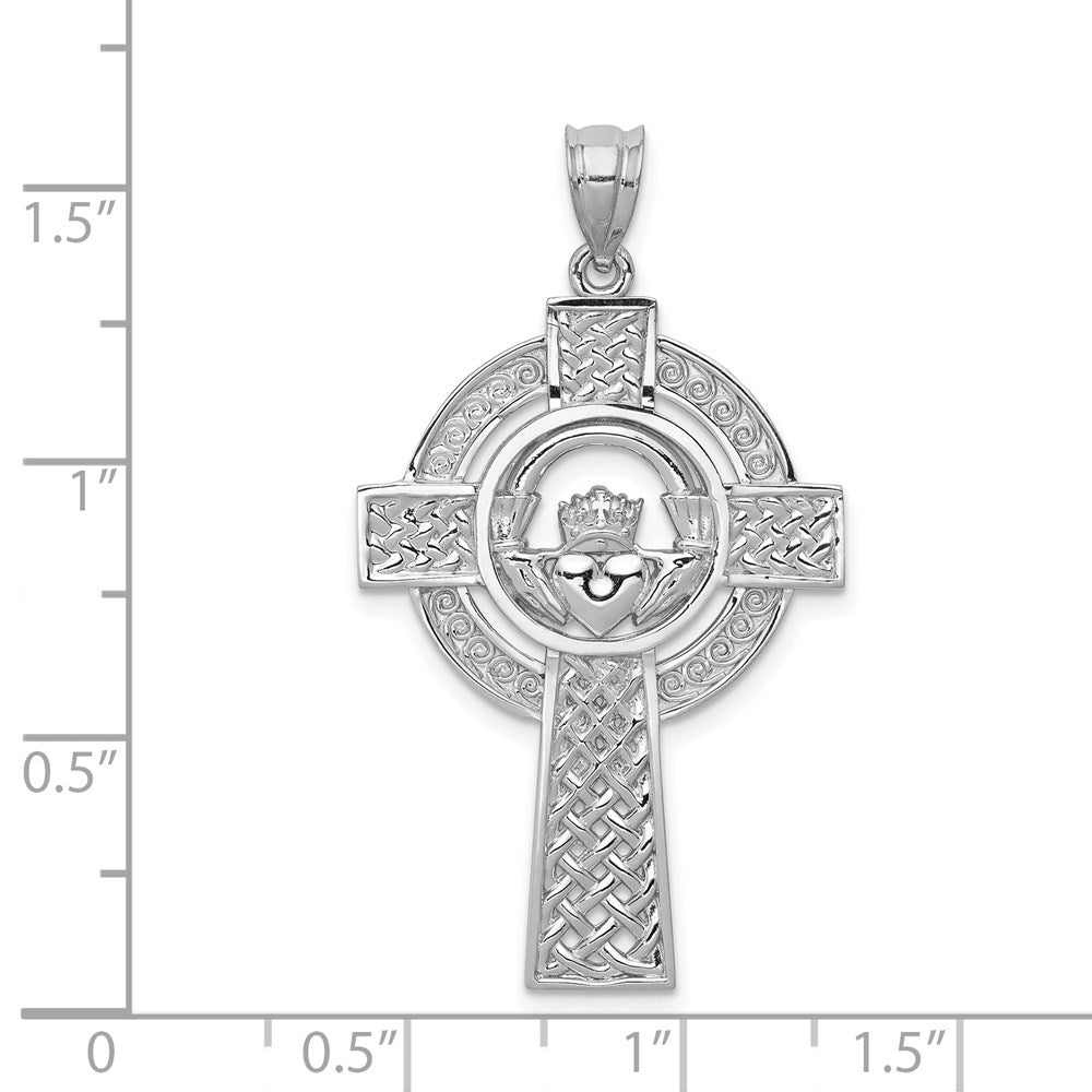 14k White Gold 22 mm Celtic Claddagh Cross Pendant (2.65 grams)