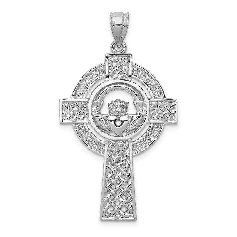 14k White Gold 22 mm Celtic Claddagh Cross Pendant (2.65 grams)