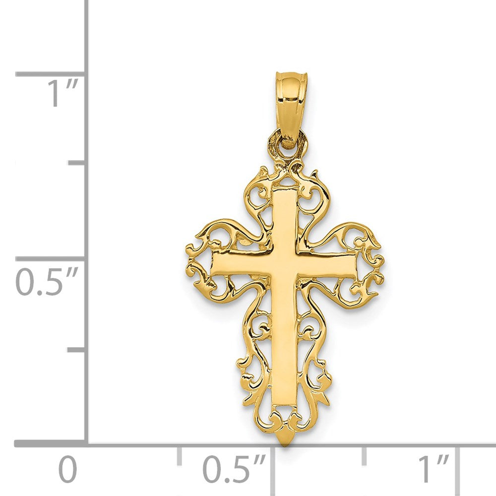 14k Yellow Gold 14 mm Polished Filigree Cross Charm (0.81 grams)