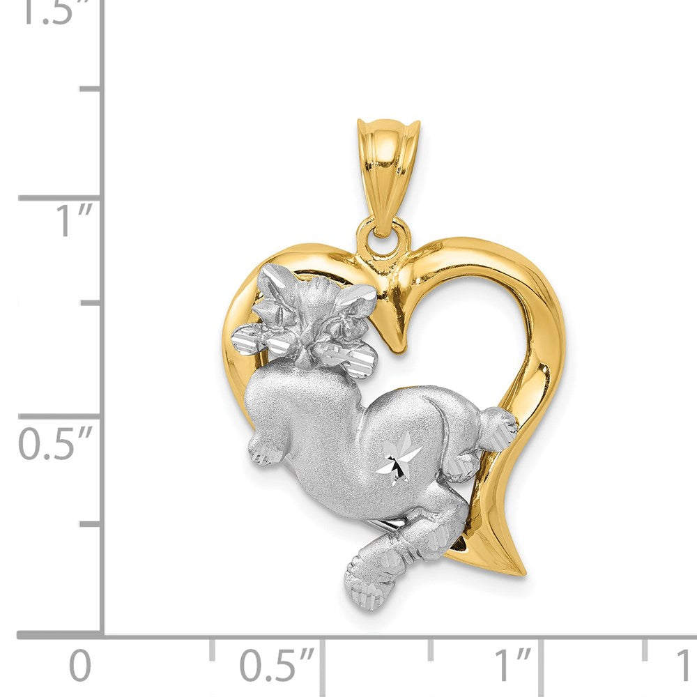 14k Two-tone 20 mm Cat In Heart Charm (3.71 grams)