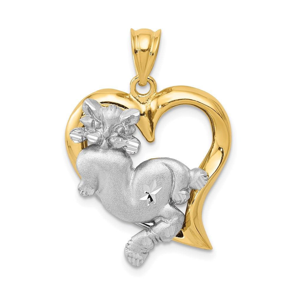 14k Two-tone 20 mm Cat In Heart Charm (3.71 grams)