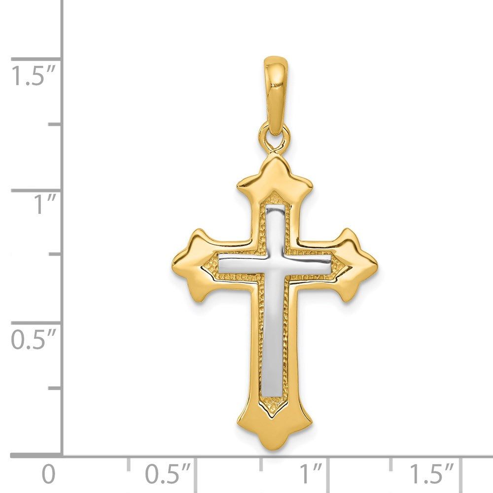 14k Two-tone 20 mm Fleur De Lis Cross Pendant (3.18 grams)