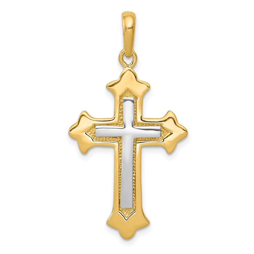 14k Two-tone 20 mm Fleur De Lis Cross Pendant (3.18 grams)