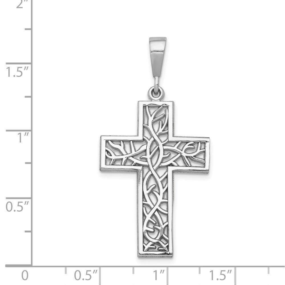 14k White Gold 20 mm Thorn Cross Pendant (2.2 grams)