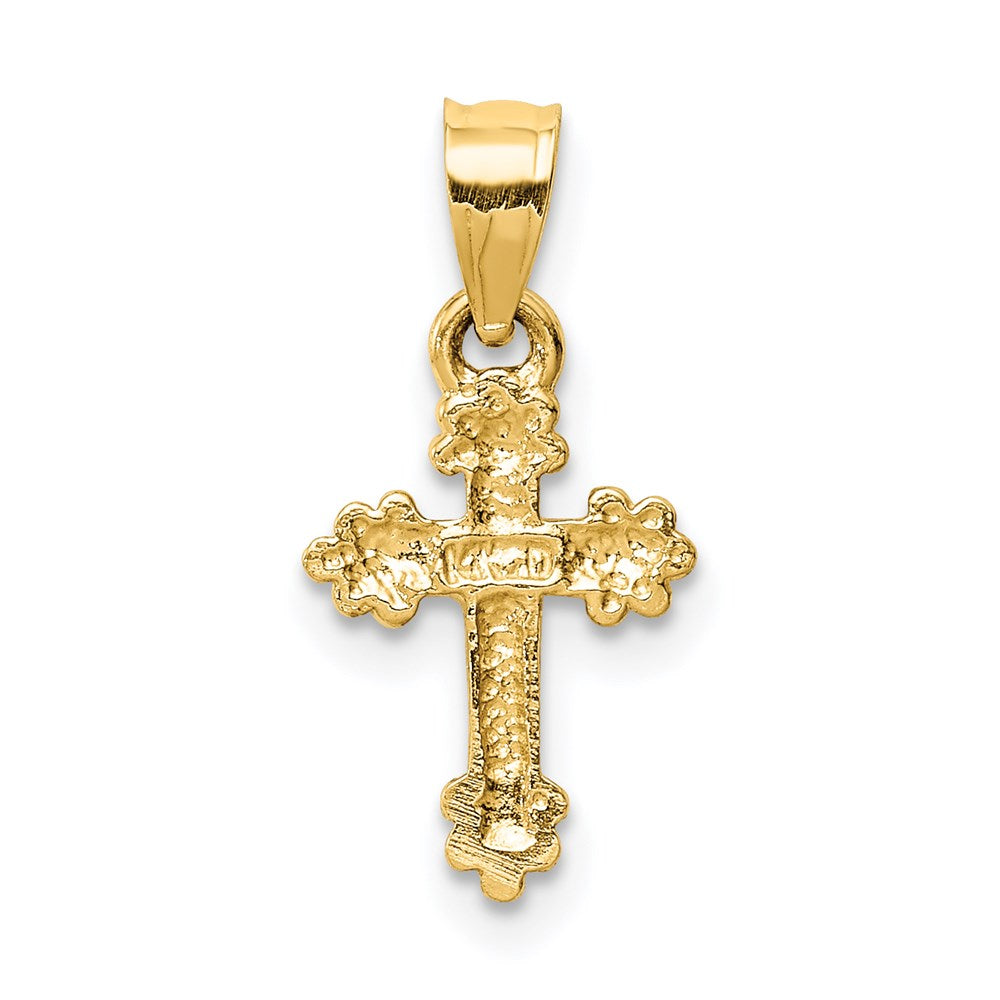 14k Yellow Gold 10 mm Tiny Budded Cross Charm (0.71 grams)