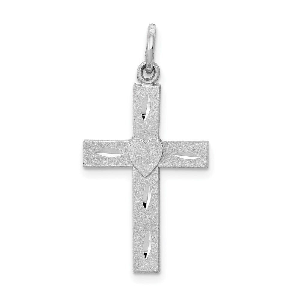 14k White Gold 14 mm Diamond-cut Latin Cross Charm (1.04 grams)