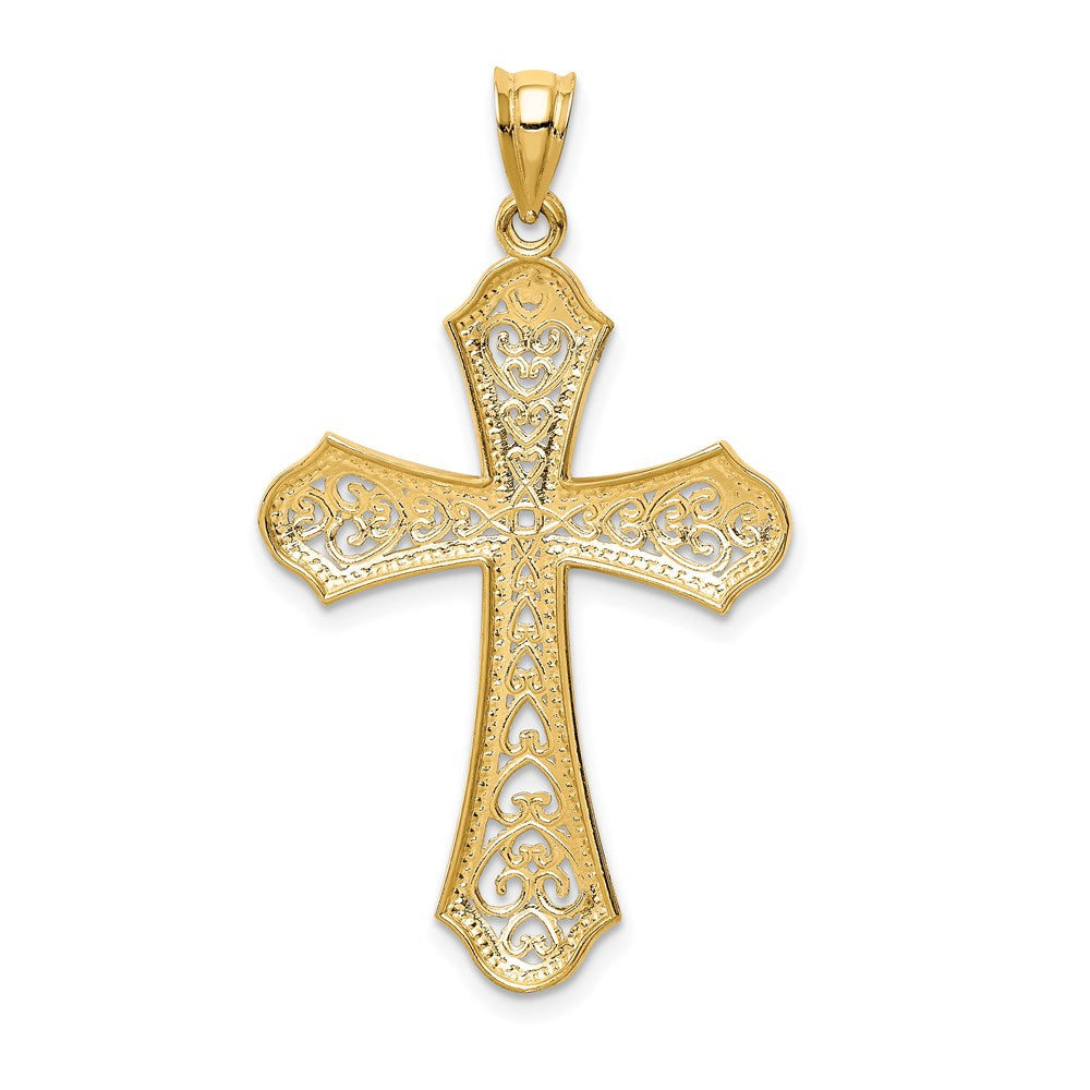 14k Yellow & Rhodium 23 mm  Filigree Cross Pendant (2.07 grams)