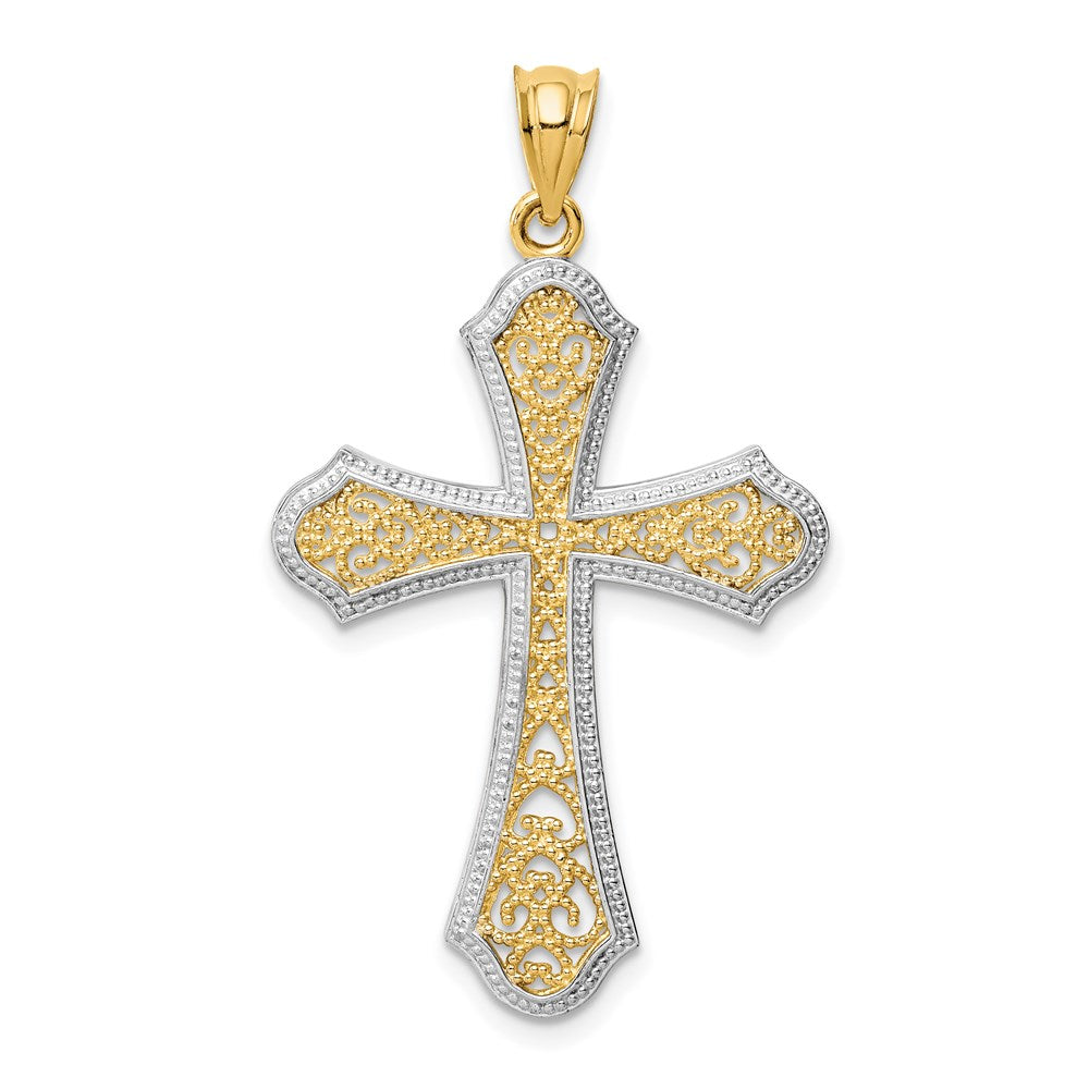 14k Yellow & Rhodium 23 mm  Filigree Cross Pendant (2.07 grams)