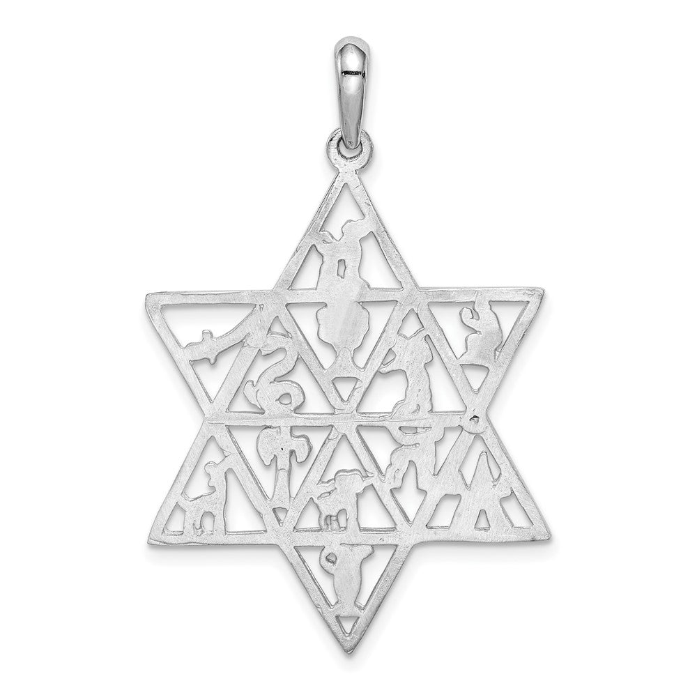 14k White Gold 29 mm 12 Tribes Star of David Pendant