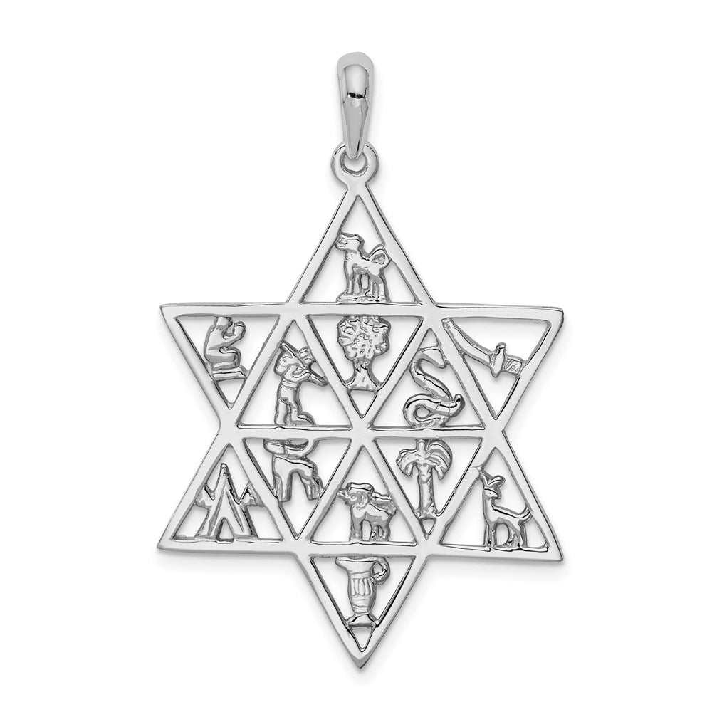 14k White Gold 29 mm 12 Tribes Star of David Pendant (4.02 grams)