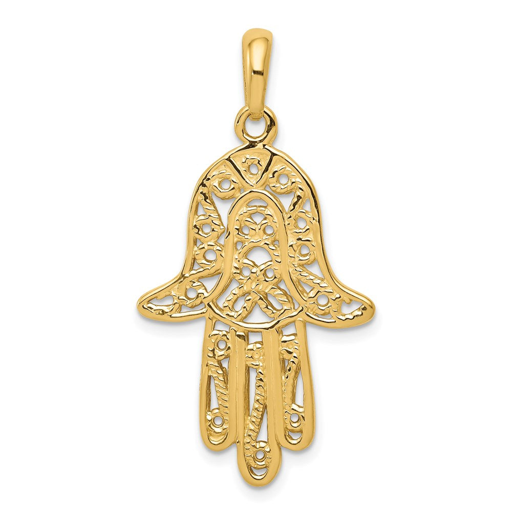 14k Yellow Gold 21 mm Filigree Chamseh Pendant (3.58 grams)