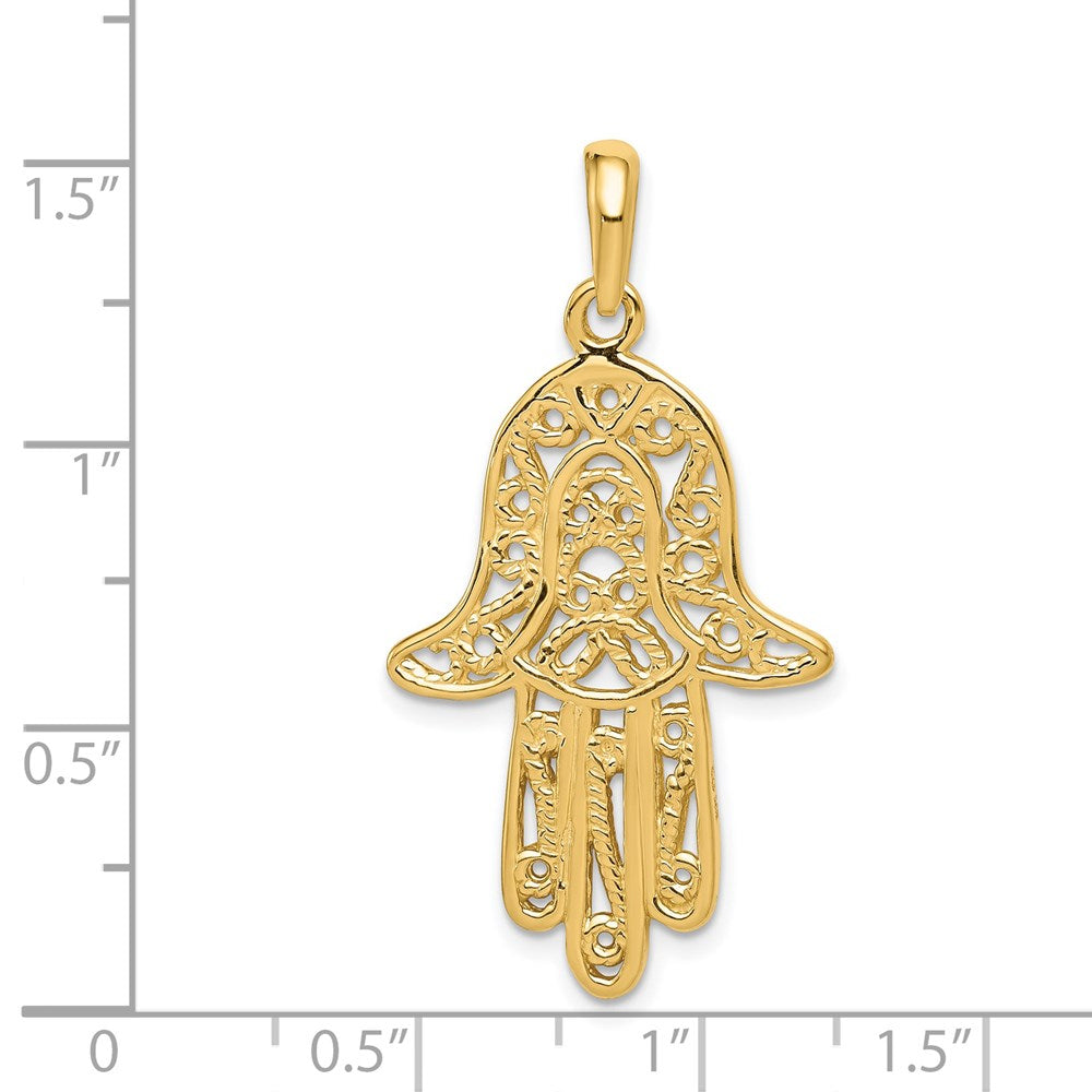 14k Yellow Gold 21 mm Filigree Chamseh Pendant (3.58 grams)