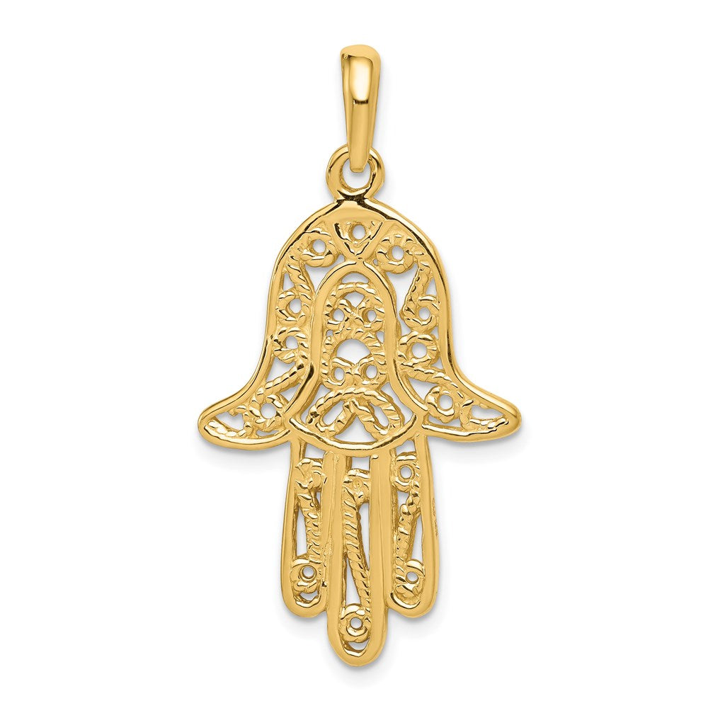 14k Yellow Gold 21 mm Filigree Chamseh Pendant (3.58 grams)