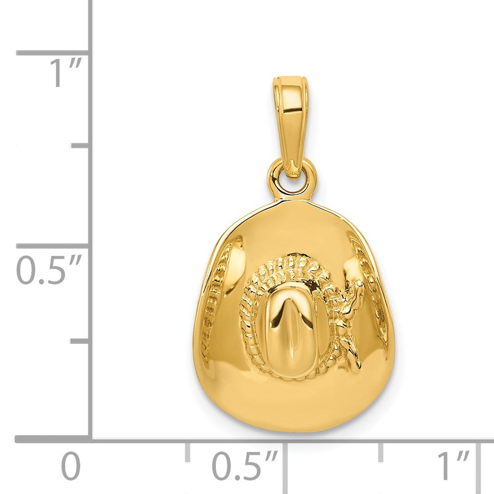 14k Yellow Gold 13 mm 3-D Cowboy Hat Pendant (2.41 grams)