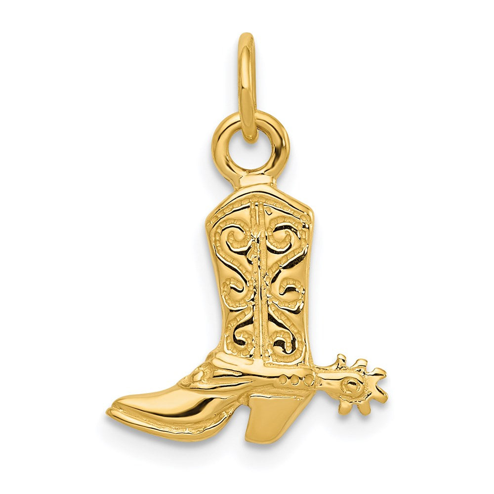 14k Yellow Gold 24 mm 3-D Cowboy Boot Pendant (1.75 grams)