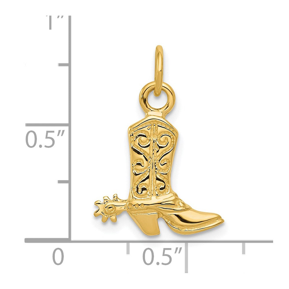 14k Yellow Gold 24 mm 3-D Cowboy Boot Pendant (1.75 grams)